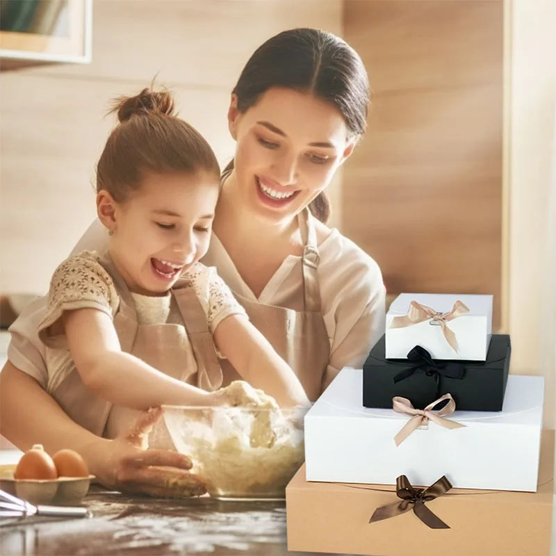 Kraft paper gift box with decorative bow ribbons, various sizes