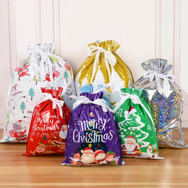 3/5pcs Drawstring Gift Bags for Merry Christmas, New Year 2025
