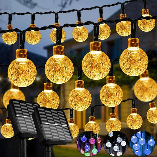 Solar Crystal Globe String Lights with 8 Modes, IP65 Waterproof