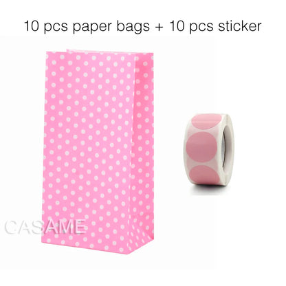 10 units of bags and colorful striped stickers and polka dot stickers 18x9x6cm for souvenirs