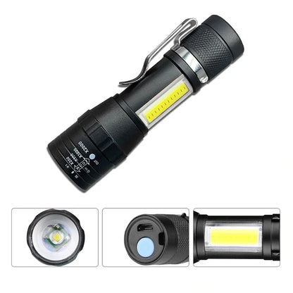 Mini USB rechargeable COB+XPE flashlight