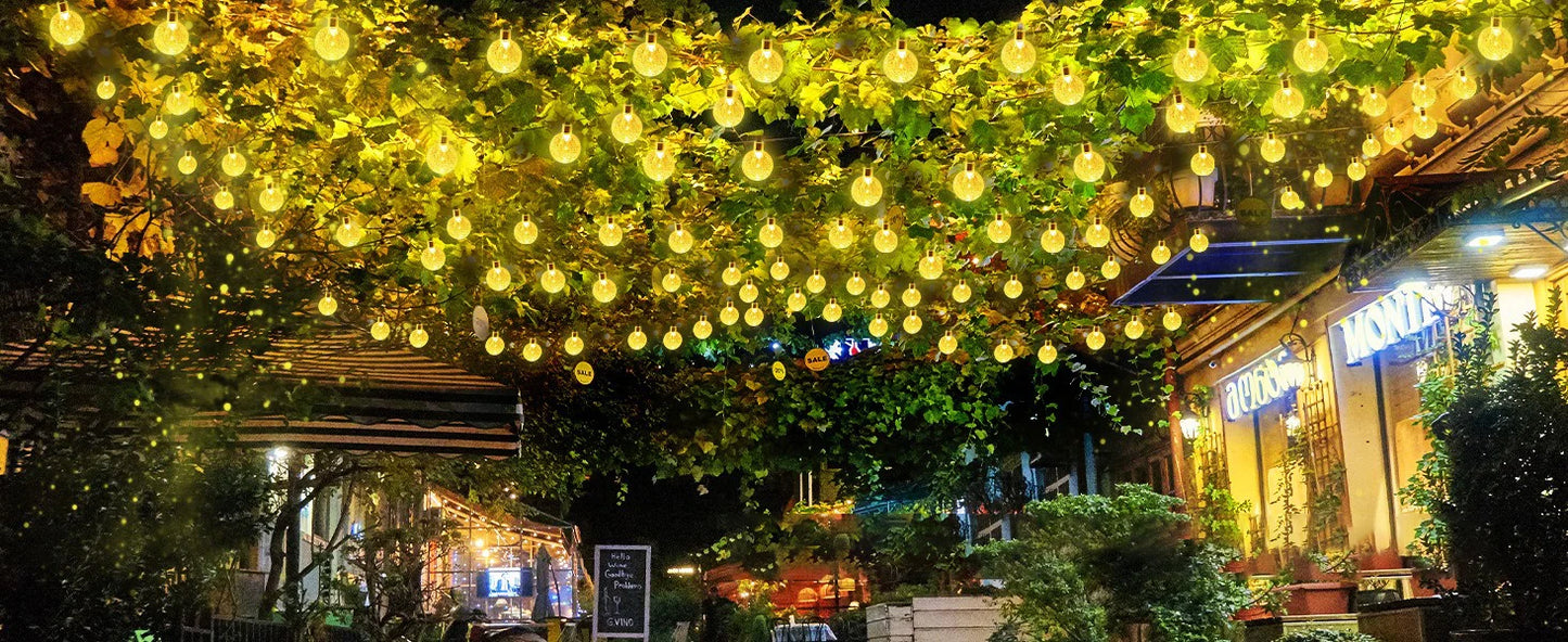 Solar Crystal Globe String Lights with 8 Modes, IP65 Waterproof