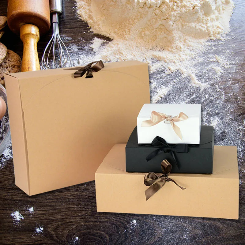 Kraft paper gift box with decorative bow ribbons, various sizes