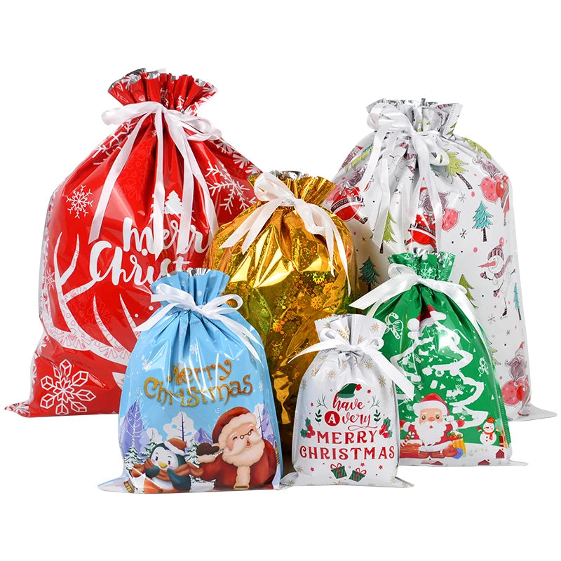 3/5pcs Drawstring Gift Bags for Merry Christmas, New Year 2025