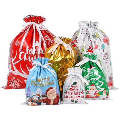 3/5pcs Drawstring Gift Bags for Merry Christmas, New Year 2025