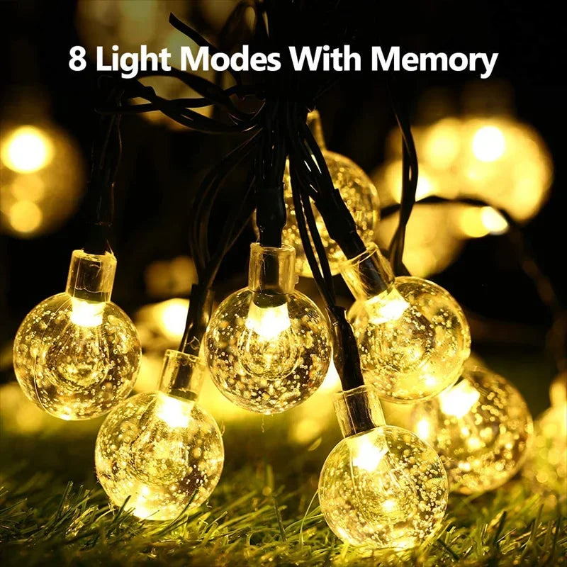 Solar Crystal Globe String Lights with 8 Modes, IP65 Waterproof