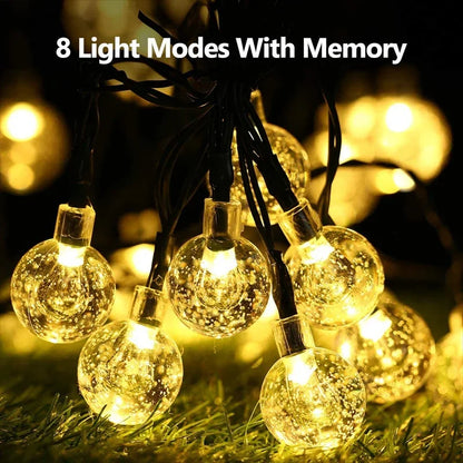 Solar Crystal Globe String Lights with 8 Modes, IP65 Waterproof