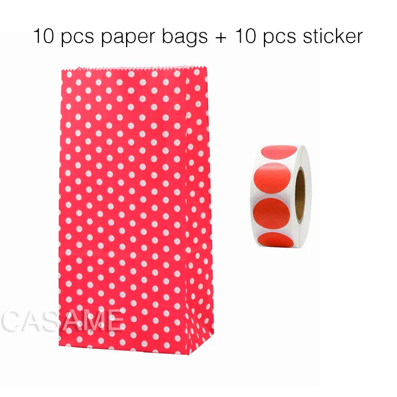 10 units of bags and colorful striped stickers and polka dot stickers 18x9x6cm for souvenirs