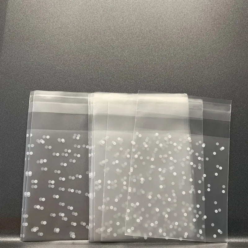 100pcs 5 Sizes White Polka Dots Transparent Frosted Plastic Cookie Candy Bag