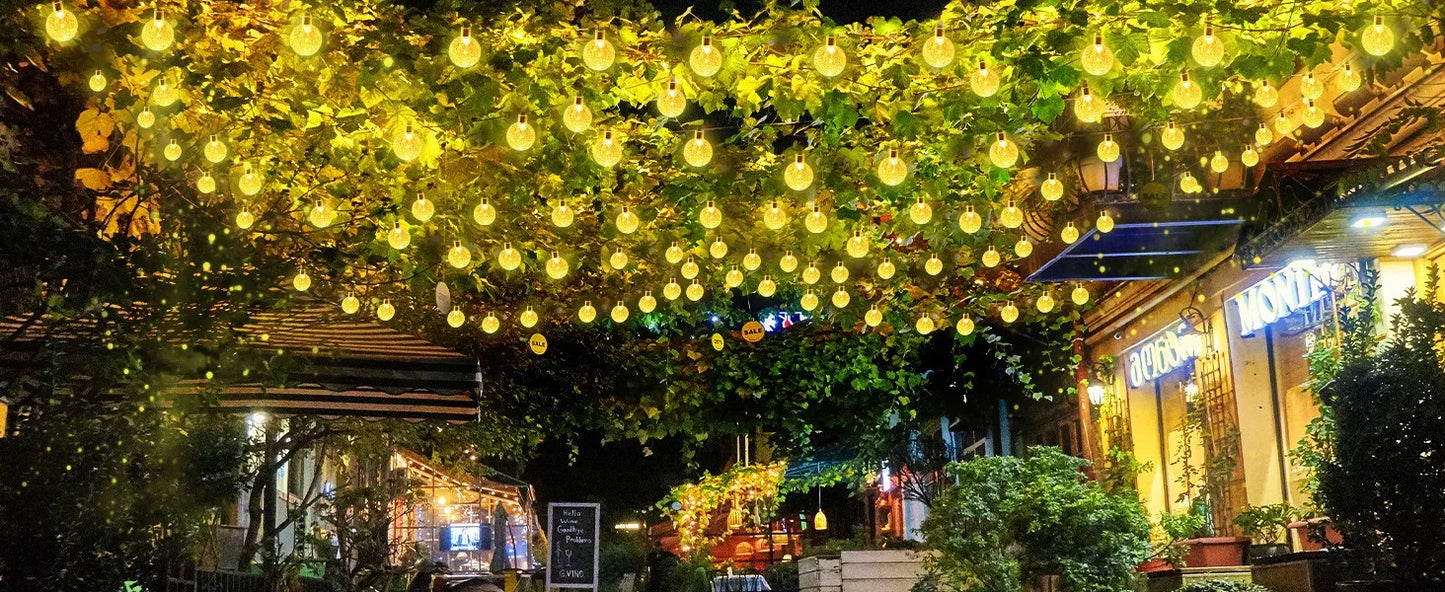 Solar Crystal Globe String Lights with 8 Modes, IP65 Waterproof