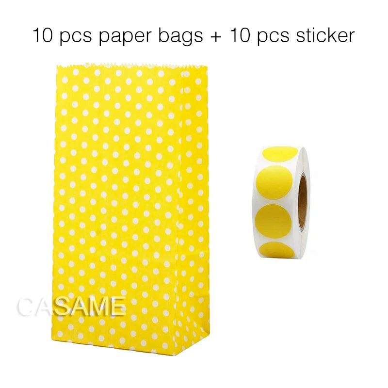 10 units of bags and colorful striped stickers and polka dot stickers 18x9x6cm for souvenirs