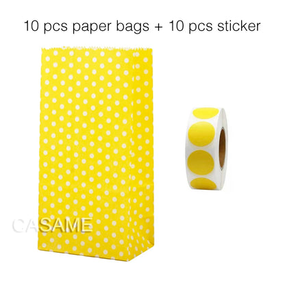 10 units of bags and colorful striped stickers and polka dot stickers 18x9x6cm for souvenirs