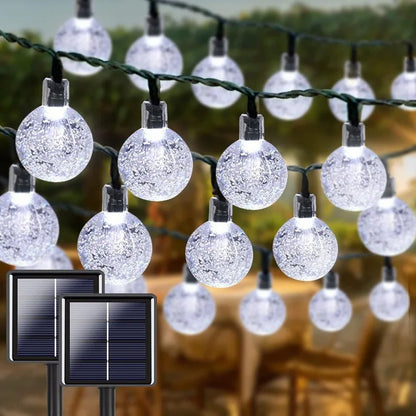 Solar Crystal Globe String Lights with 8 Modes, IP65 Waterproof