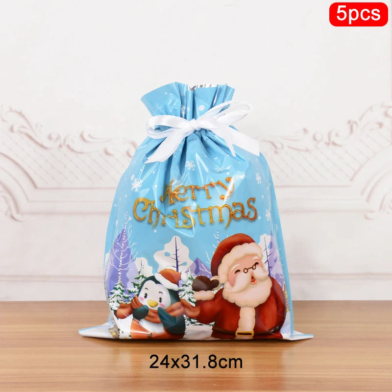 3/5pcs Drawstring Gift Bags for Merry Christmas, New Year 2025