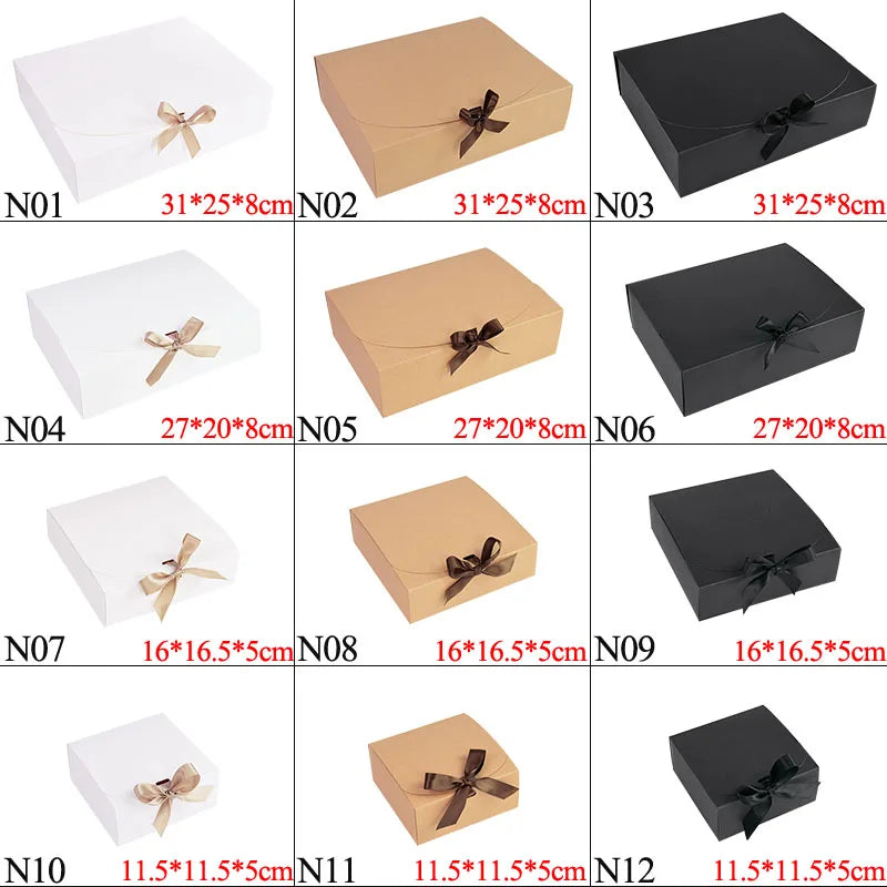 Kraft paper gift box with decorative bow ribbons, various sizes