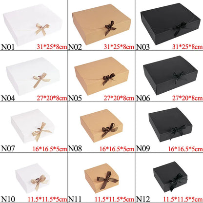 Kraft paper gift box with decorative bow ribbons, various sizes