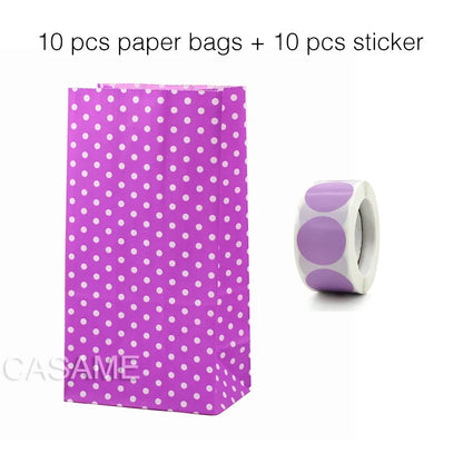 10 units of bags and colorful striped stickers and polka dot stickers 18x9x6cm for souvenirs