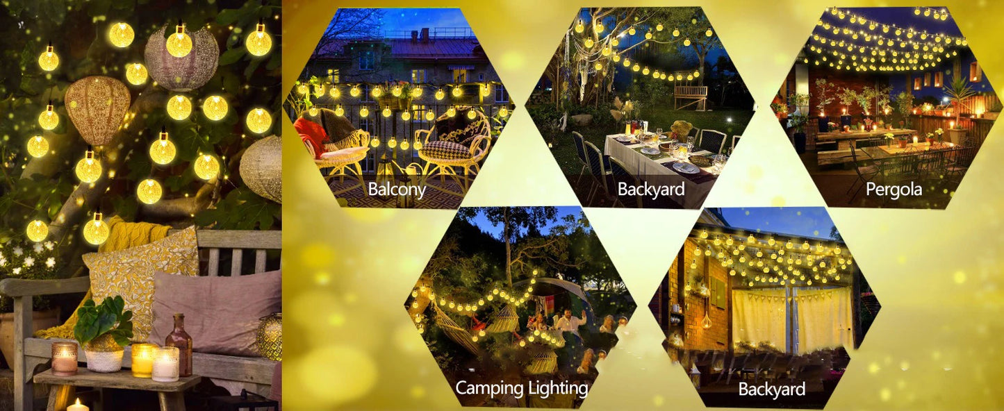 Solar Crystal Globe String Lights with 8 Modes, IP65 Waterproof