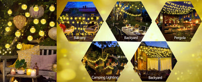 Solar Crystal Globe String Lights with 8 Modes, IP65 Waterproof