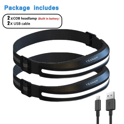 Powerful portable COB headlamp, USB rechargeable