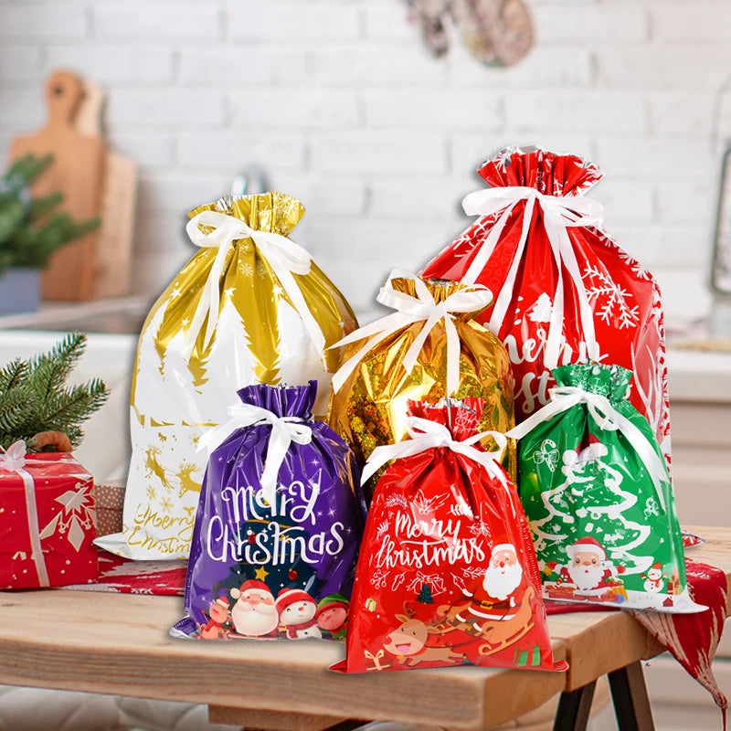 3/5pcs Drawstring Gift Bags for Merry Christmas, New Year 2025