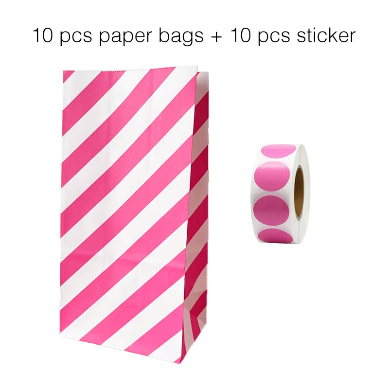 10 units of bags and colorful striped stickers and polka dot stickers 18x9x6cm for souvenirs