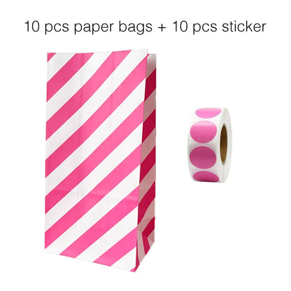 10 units of bags and colorful striped stickers and polka dot stickers 18x9x6cm for souvenirs