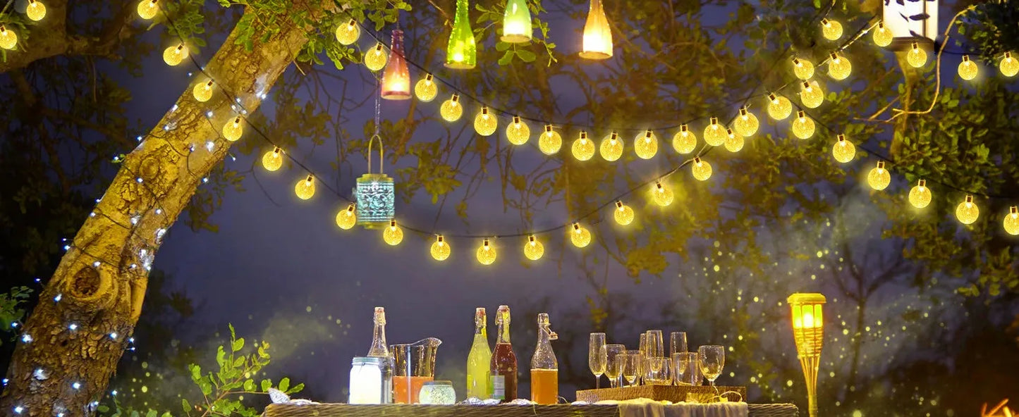 Solar Crystal Globe String Lights with 8 Modes, IP65 Waterproof