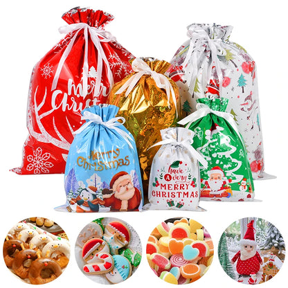 3/5pcs Drawstring Gift Bags for Merry Christmas, New Year 2025