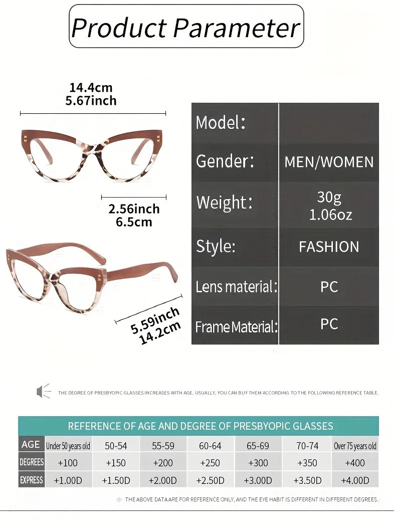 Stylish Cat Eye Reading Glasses Minimalist Design +1.0 to +4.0