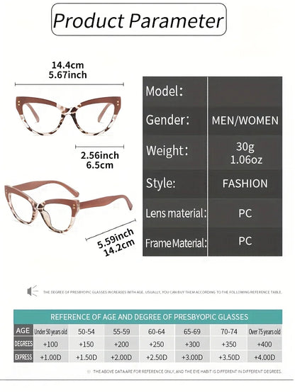 Stylish Cat Eye Reading Glasses Minimalist Design +1.0 to +4.0