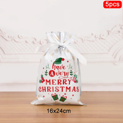 3/5pcs Drawstring Gift Bags for Merry Christmas, New Year 2025