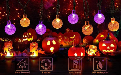 Solar Crystal Globe String Lights with 8 Modes, IP65 Waterproof