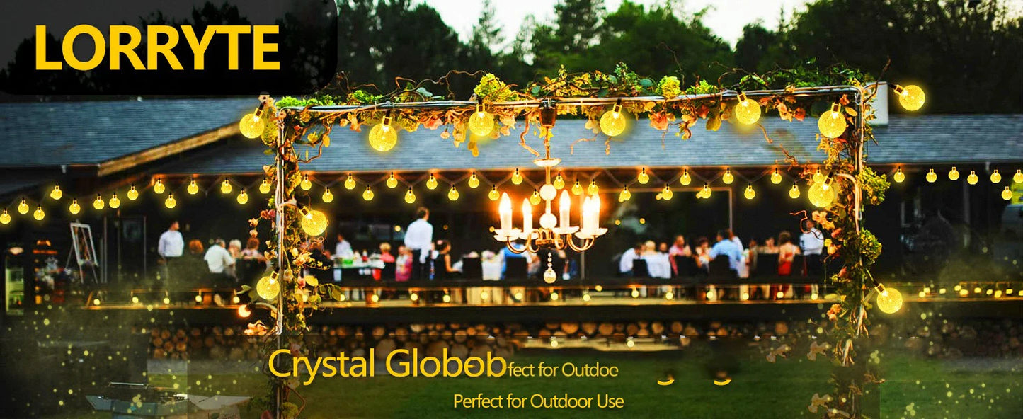 Solar Crystal Globe String Lights with 8 Modes, IP65 Waterproof