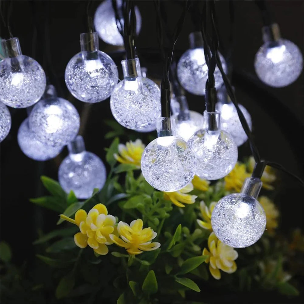 Solar Crystal Globe String Lights with 8 Modes, IP65 Waterproof