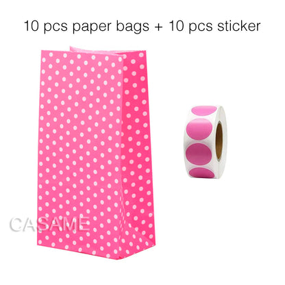 10 units of bags and colorful striped stickers and polka dot stickers 18x9x6cm for souvenirs