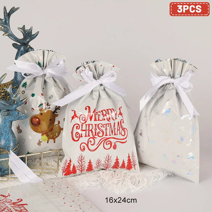 3/5pcs Drawstring Gift Bags for Merry Christmas, New Year 2025