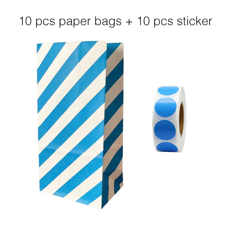 10 units of bags and colorful striped stickers and polka dot stickers 18x9x6cm for souvenirs