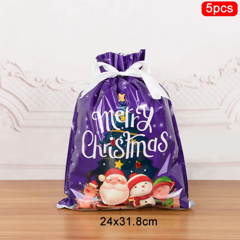 3/5pcs Drawstring Gift Bags for Merry Christmas, New Year 2025