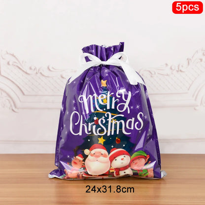 3/5pcs Drawstring Gift Bags for Merry Christmas, New Year 2025