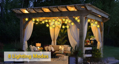Solar Crystal Globe String Lights with 8 Modes, IP65 Waterproof