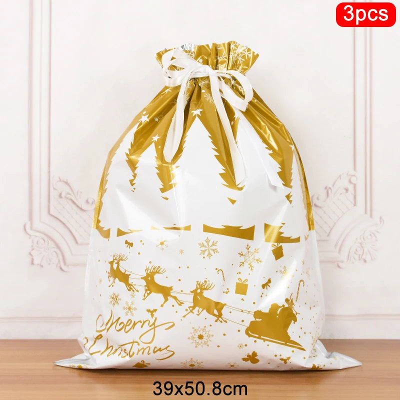 3/5pcs Drawstring Gift Bags for Merry Christmas, New Year 2025