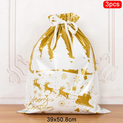 3/5pcs Drawstring Gift Bags for Merry Christmas, New Year 2025