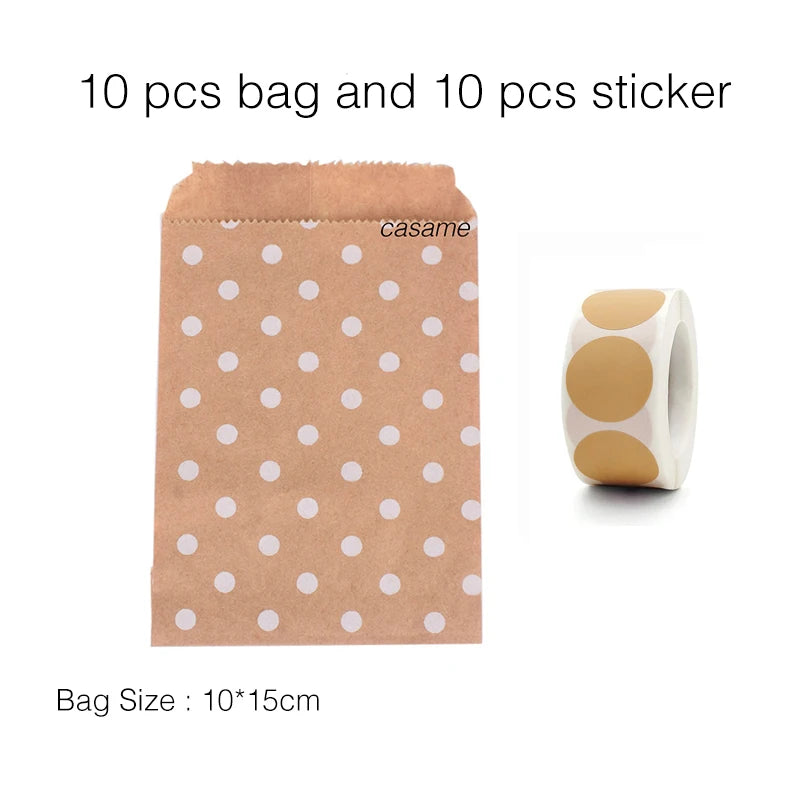 10 units of bags and colorful striped stickers and polka dot stickers 18x9x6cm for souvenirs