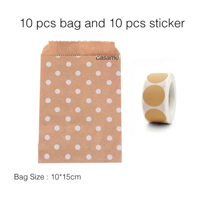 10 units of bags and colorful striped stickers and polka dot stickers 18x9x6cm for souvenirs