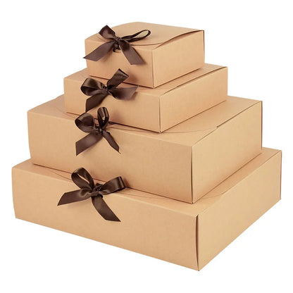 Kraft paper gift box with decorative bow ribbons, various sizes