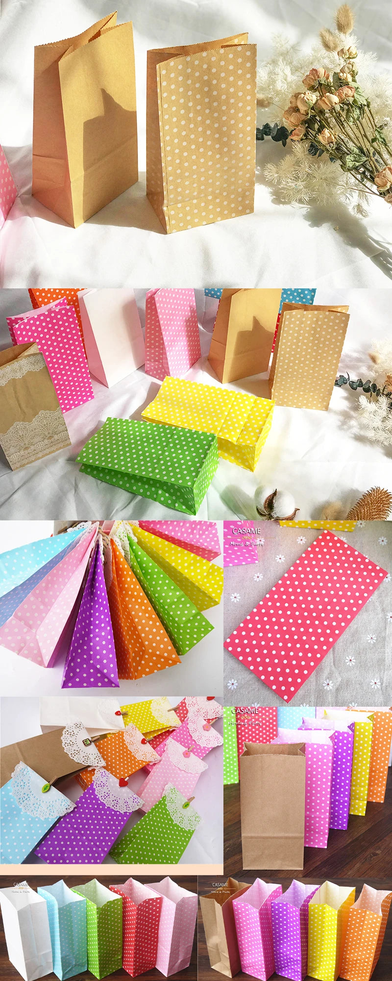 10 units of bags and colorful striped stickers and polka dot stickers 18x9x6cm for souvenirs