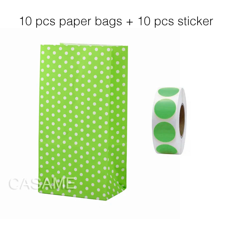10 units of bags and colorful striped stickers and polka dot stickers 18x9x6cm for souvenirs