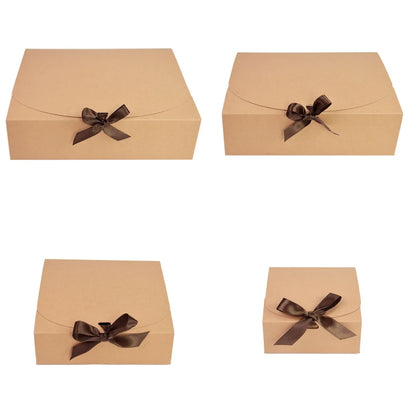 Kraft paper gift box with decorative bow ribbons, various sizes